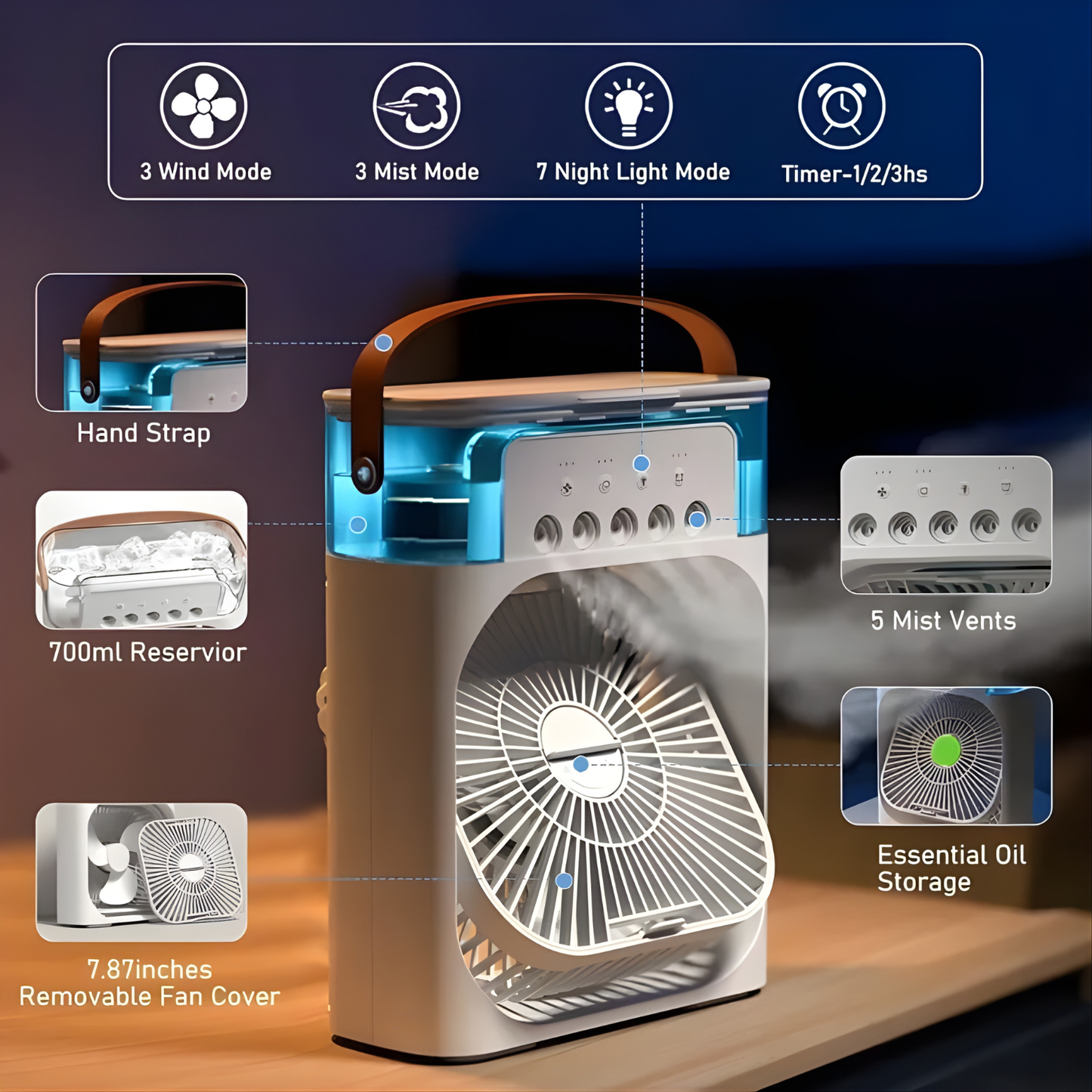 3 in 1 Portable Mini Air Cooler – Rechargeable | Powerful Cooling | Low Noise