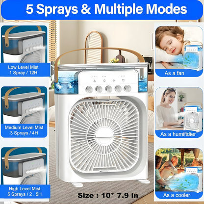 3 in 1 Portable Mini Air Cooler – Rechargeable | Powerful Cooling | Low Noise